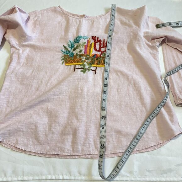 Girls Pink Hand Made Embroidered Long Sleeve Shirt  Floral Plants Sz XL-XXL - Picture 9 of 11